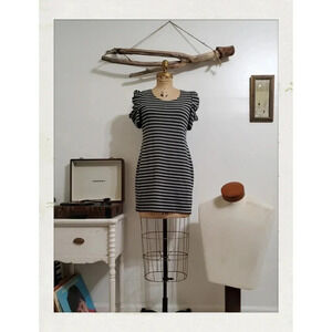 ✨BOGO FREE✨⚡Sweet Storm⚡Black Gray Stripe Babydoll Gothic Ruffle Tunic Dress